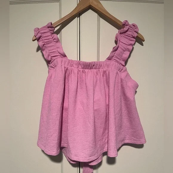 Vestique Cropped Flowy Purple Ruffle Sleeve Blouse - Picture 1 of 3